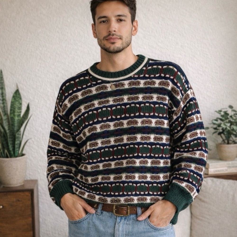 Men's XL Crossings Patterned 100% Cotton 90’s Vintage Crewneck Sweater